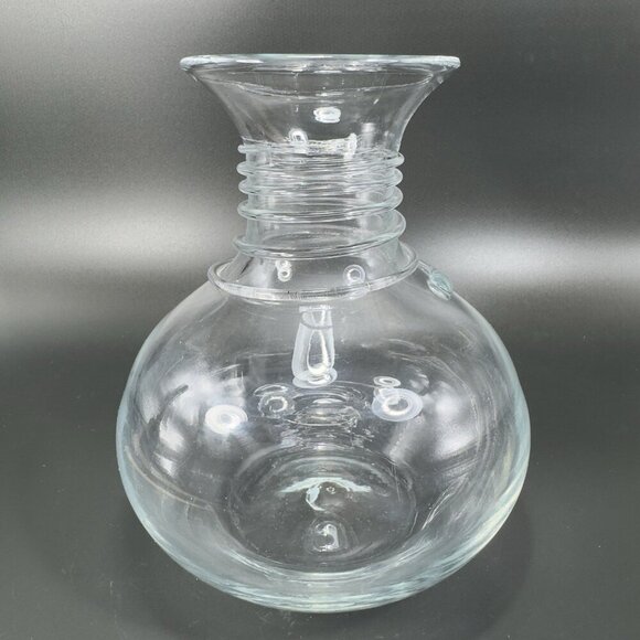 Blenko Hand Blown Glass Vase Clear Spiral Manganese 365nm Green UV Glow Vase VTG - Picture 6 of 16